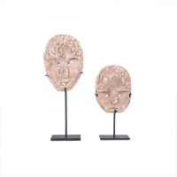 Masques duo TIMOR en bois vieilli - Set de 2 - 20/29cm