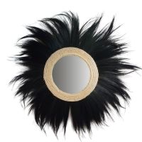 Grand miroir éthnique BANANA en fibres naturelles noires D100/120