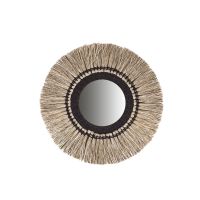 Grand miroir ethnique JAVA avec bordure tressée naturelle noire D100