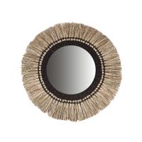 Grand miroir ethnique JAVA avec bordure tressée naturelle noire D120