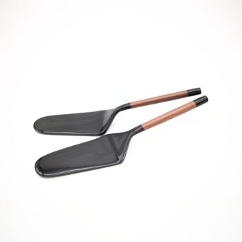 Lot de 2 pelles à tarte en corne naturelle noire et bois de rose - 27.5cm