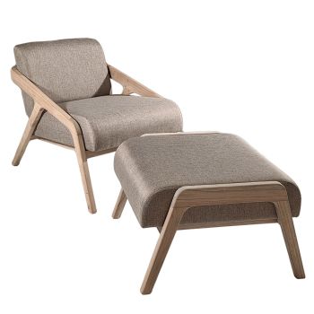 Fauteuil WASHINGTON avec repose-pieds en mindi vernis naturel