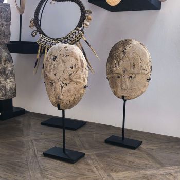 Masques duo TIMOR en bois vieilli - Set de 2 - 22/24cm