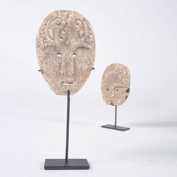 Masques duo TIMOR en bois vieilli - Set de 2 - 20/29cm