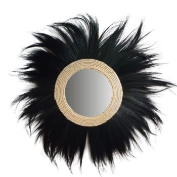 Grand miroir éthnique BANANA en fibres naturelles noires D100/120