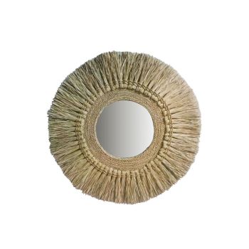 Grand miroir éthnique JAVA avec bordure tressée naturelle D100