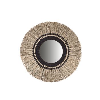 Grand miroir ethnique JAVA avec bordure tressée naturelle noire D100